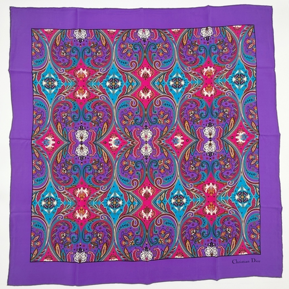 Christian Dior Scarf Muffler Paisley Silk Purple Pattern Large